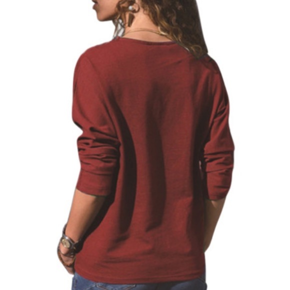 Burgundy long sleeve colorblock aztec loose fit top Sz XL - Picture 2 of 5